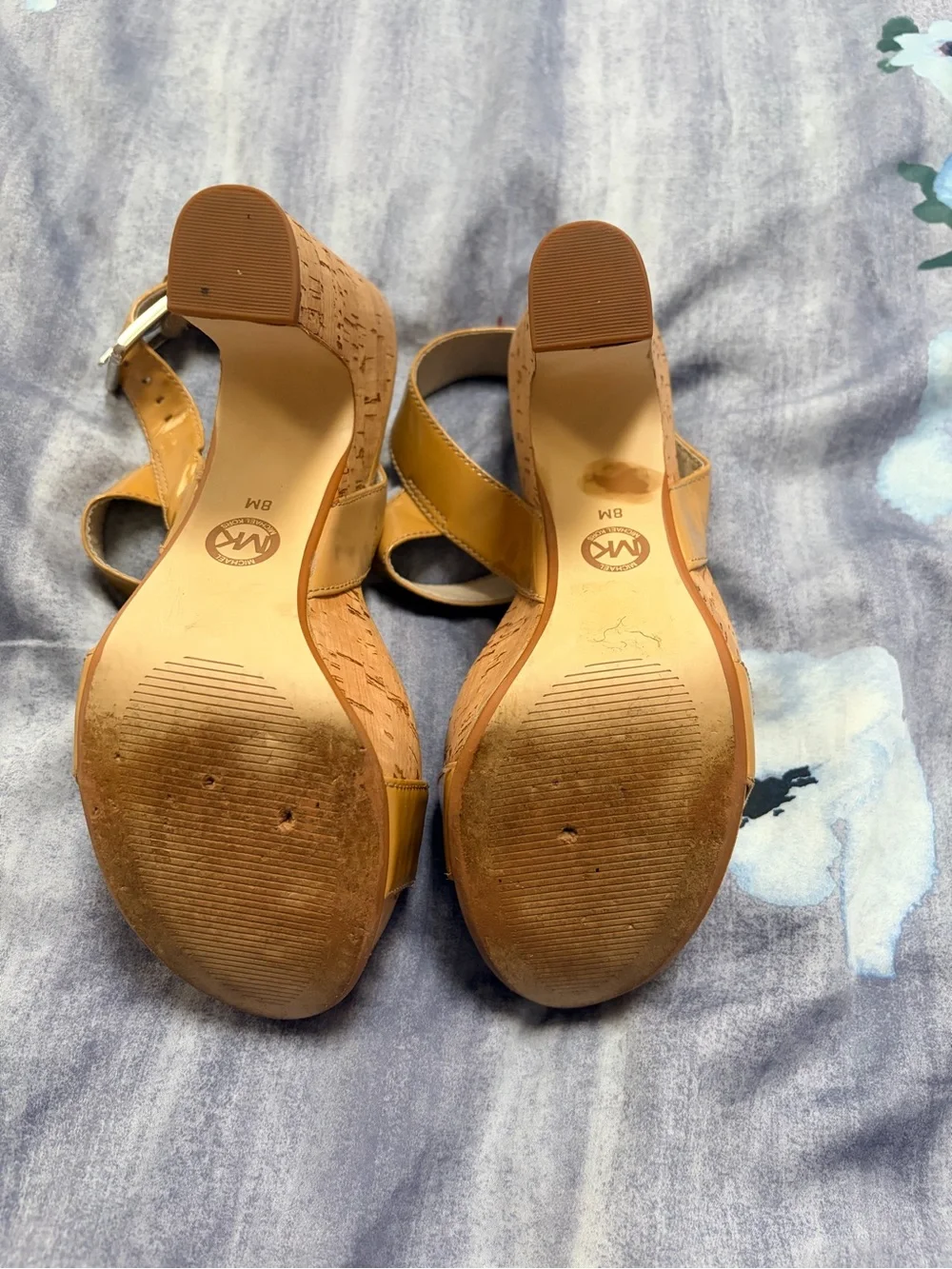 MICHAEL Michael Kors Beige Patent Cork Platform Sandals